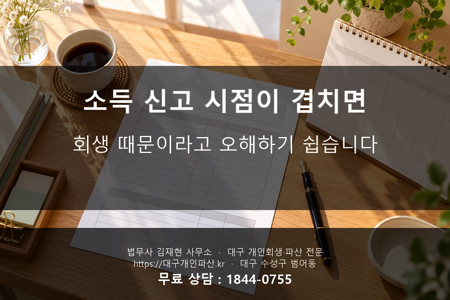프리랜서 소득 신고 서류와 달력이 놓인 책상