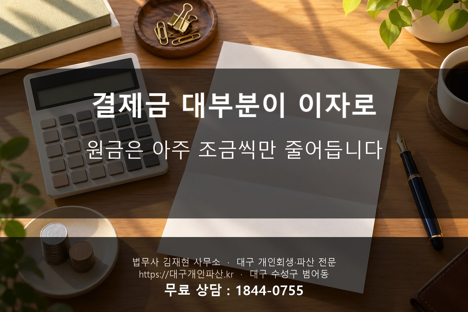 계산기와 카드 명세서, 이자와 원금을 구분해서 보는 모습