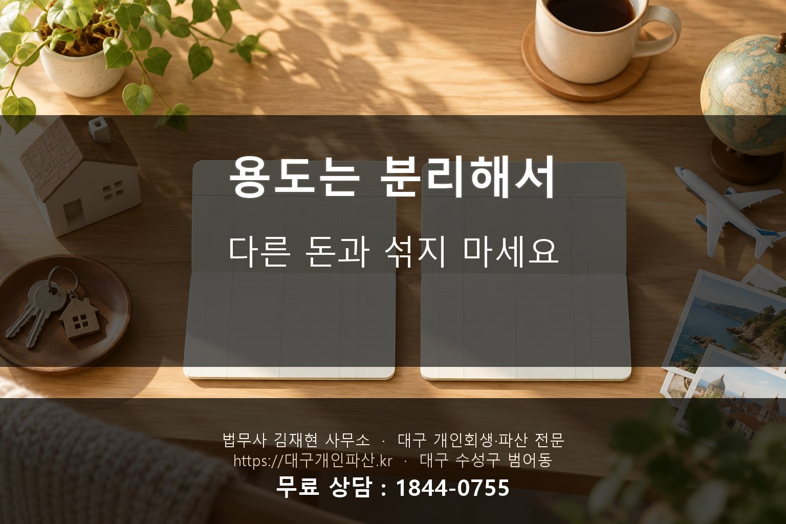 두 개의 통장이 나란히 놓인 책상, 용도를 구분하는 모습